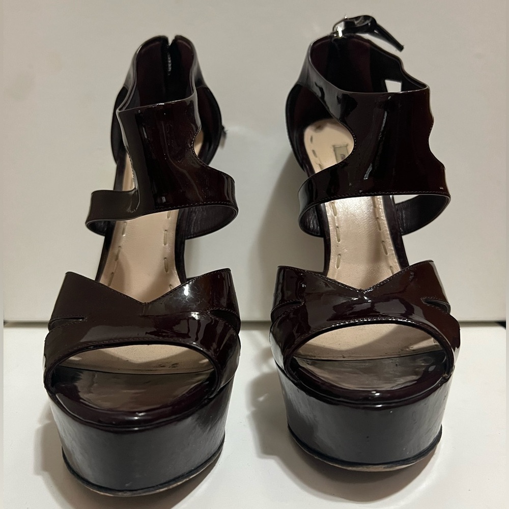 Miu Miu maroon patent leather high sandals